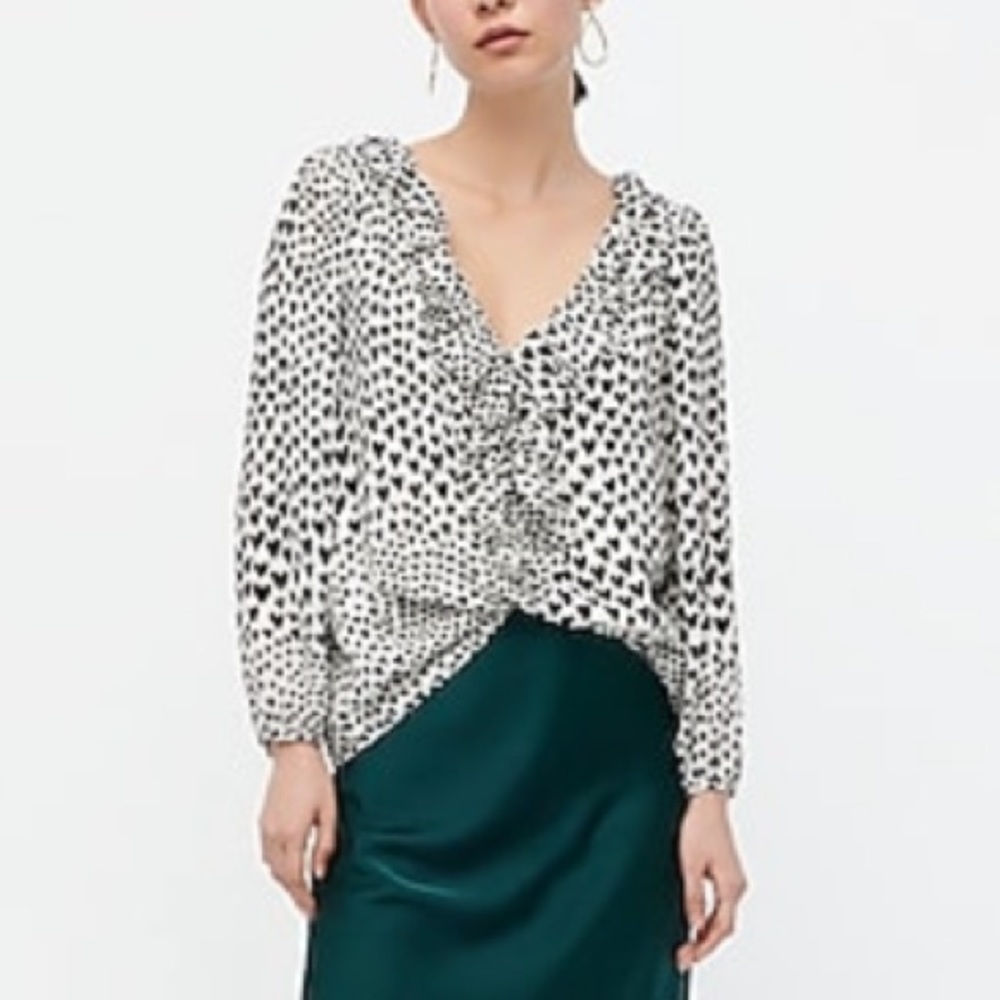 J Crew Ruffle-trim V-neck heart print bl…